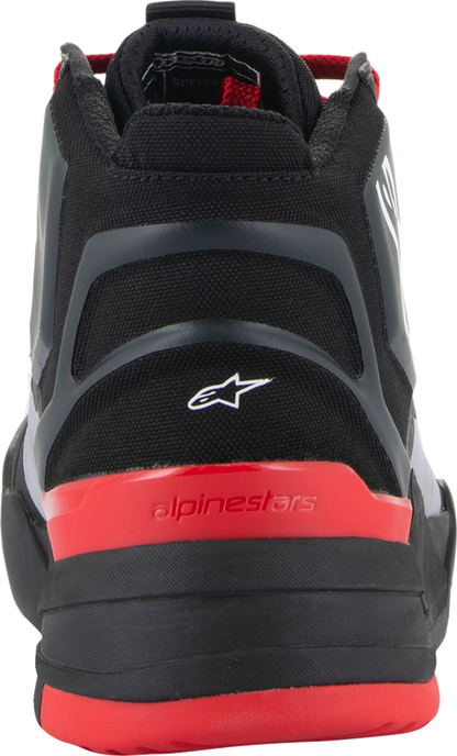 Alpinestars Speedflight performance riding shoes in black, red, and white color, US 11.5 / EU 45, with sporty design and protective features.