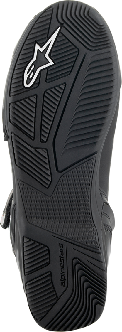 Alpinestars Superfaster motorcycle shoe in black, gray, and red with US 12.5 size, showing the sleek design and durable material.