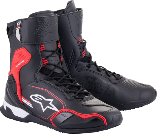 Alpinestars Superfaster shoe in black, red, and white, US size 10, showcasing sporty design and durable materials.