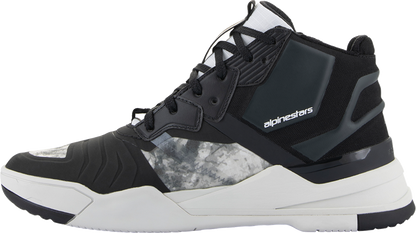 Alpinestars Speedflight riding shoes for men in black, gray, and white, featuring sporty design and performance footwear details.