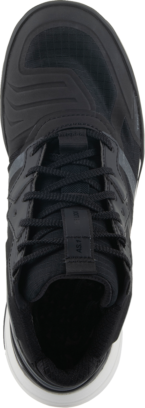 Alpinestars Speedflight performance riding shoe in black and white, US size 11 / EU 44, with sleek design and protective features.