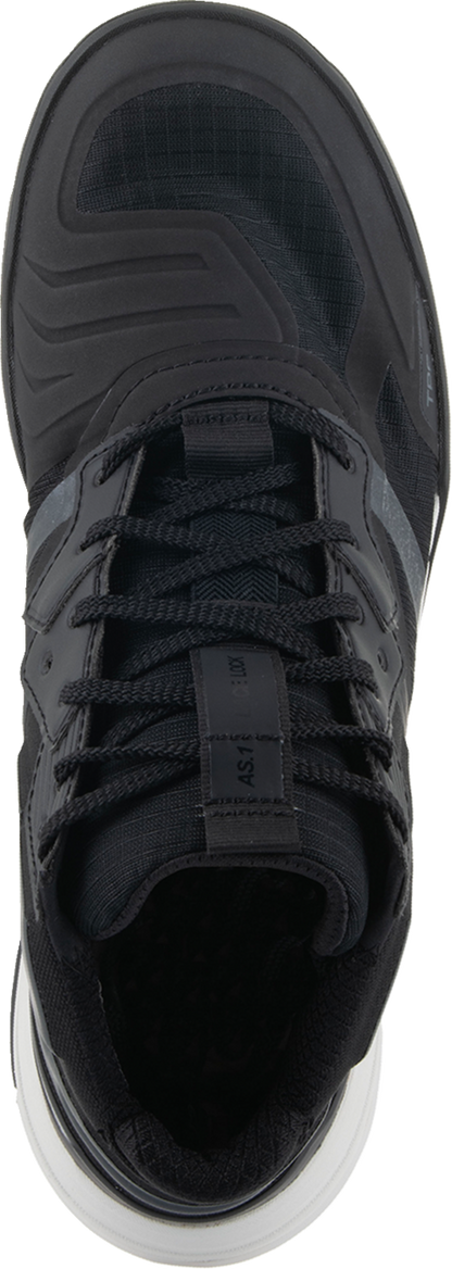 Alpinestars Speedflight performance riding shoe in black and white, US size 11 / EU 44, with sleek design and protective features.