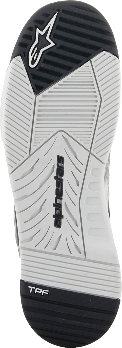 Alpinestars Speedflight men's riding shoes in black, gray, and white with sporty design and protective features.