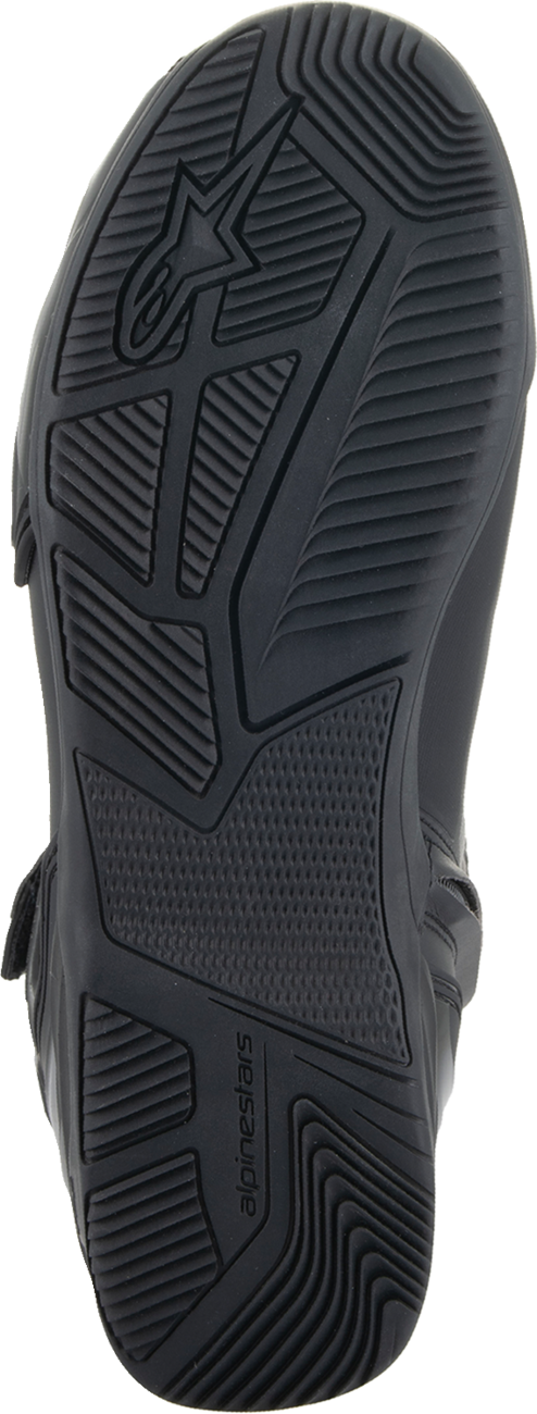 Alpinestars Superfaster Shoe in black, US size 9, showing the sporty design and durable construction of this motorcycle footwear