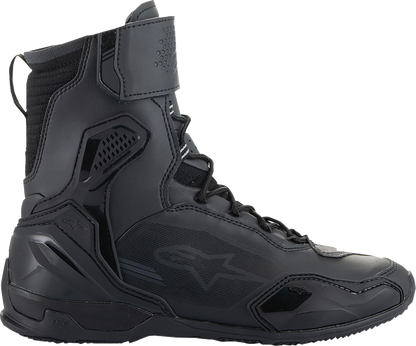 Alpinestars Superfaster motorcycle shoe in black, US size 9, featuring durable design and sporty appearance.