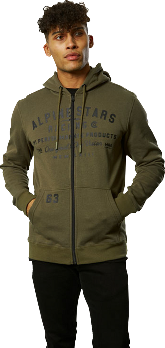 Alpinestars Region Hoodie in military large size, featuring a casual design with logo and front pockets, made of comfortable fabric.