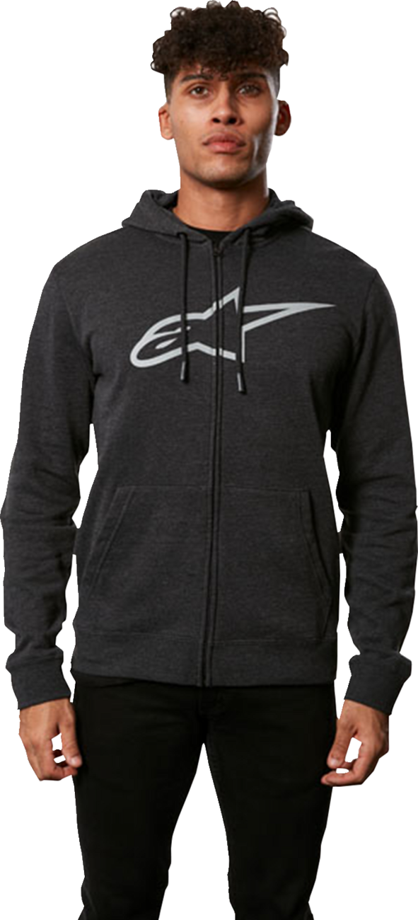 Alpinestars Ageless II Zip Hoodie 2XL in charcoal gray with printed logo and hidden coil zipper, casual sporty style.