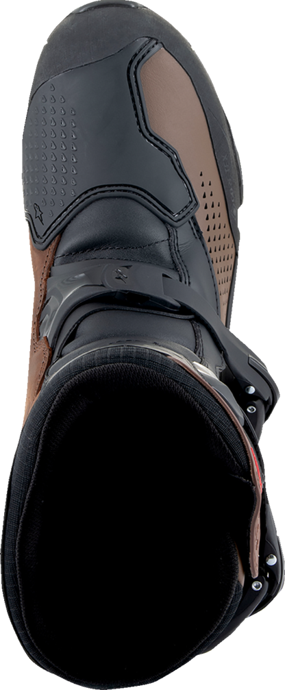 Alpinestars XT-8 Gore-Tex adventure enduro boots in black and brown with US size 8, durable motorcycle footwear