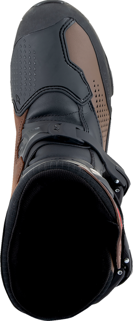 Alpinestars XT-8 Gore-Tex adventure enduro boots in black and brown with US size 10.5, durable motorcycle riding footwear