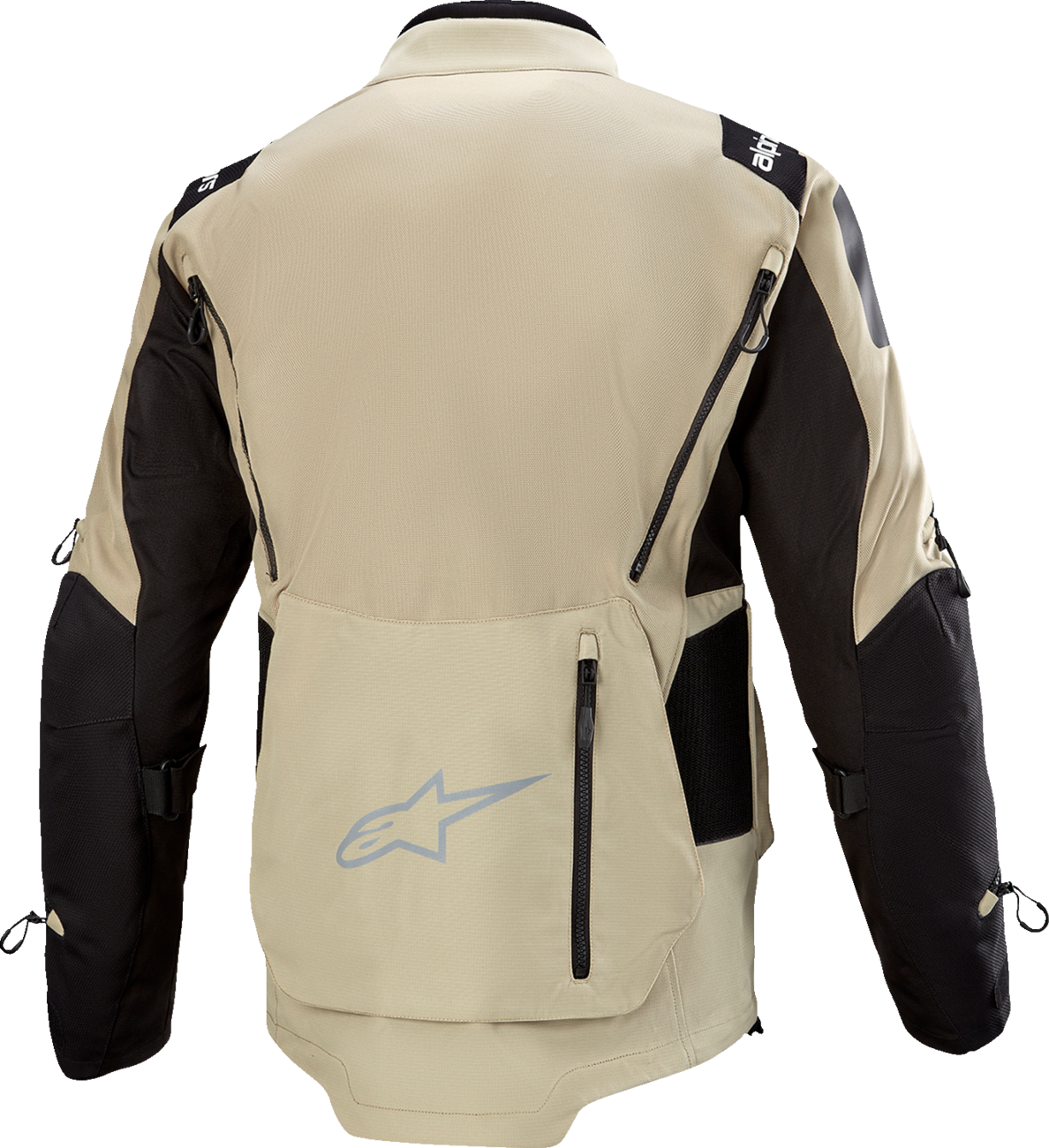 Alpinestars Ardent 3-in-1 adventure touring jacket in tan and black, large size, with visible zippers and adjustable features.
