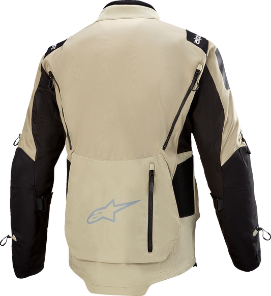 Alpinestars Ardent 3-in-1 adventure touring jacket in tan and black, large size, with visible zippers and adjustable features.