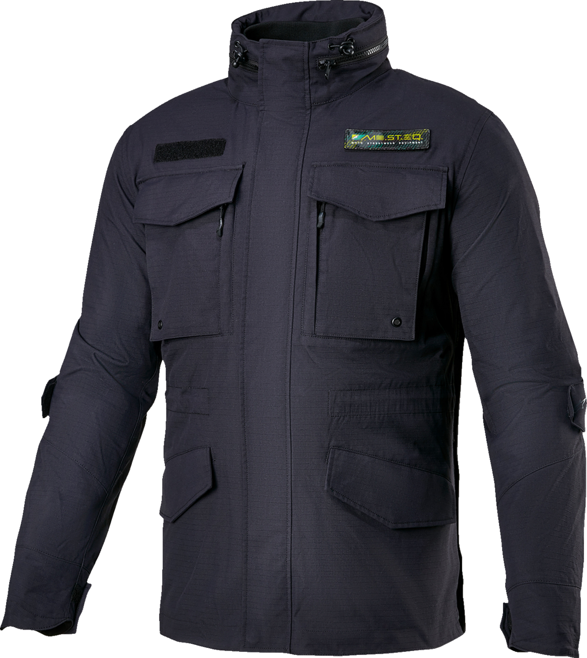 Alpinestars MSE Field Jacket in black, waterproof streetwear for riders, shown in 4XL size with front zipper and multiple pockets.