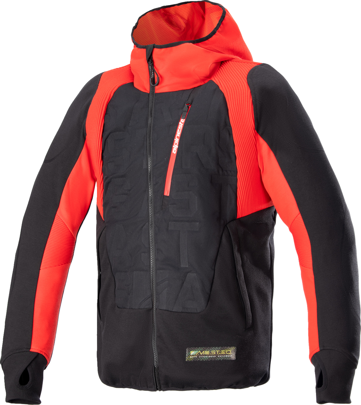 Alpinestars MSE Hybrid Hooded Jacket in black and red, 4XL, featuring motorcycle streetwear style with Level 1 Nucleon Flex Plus armor.