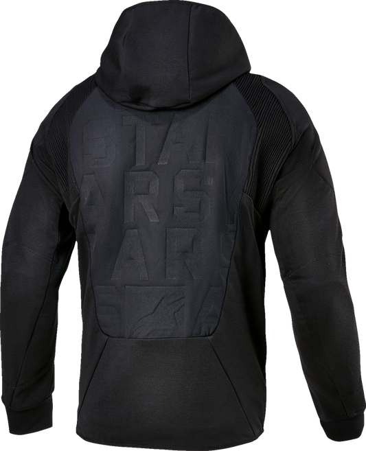 Alpinestars MSE Hybrid Hooded Jacket in black, 2XL, featuring a zip-up front and adjustable hood for outdoor wear.