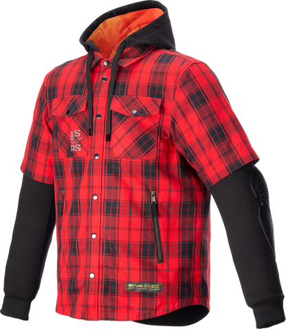 Alpinestars MO.ST.EQ Tartan Jacket in red and black, XL size, featuring a stylish design and durable fabric.
