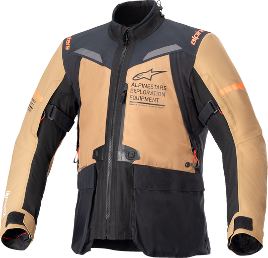 Alpinestars ST-7 2L Gore-Tex motorcycle jacket in Gobi Brown and Black, waterproof and breathable outerwear for riding.