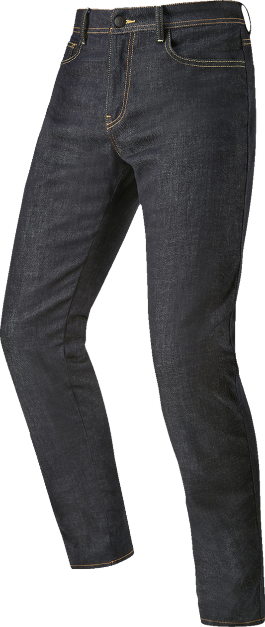 Alpinestars Cult-8 stretch denim pants in blue, US 28 / EU 44, shown with detailed stitching and slim fit design.