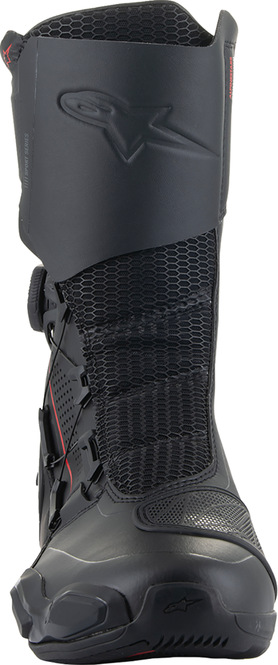 Alpinestars SP-X Boa motorcycle boots in black, EU size 42, featuring protective design and adjustable fastening system.