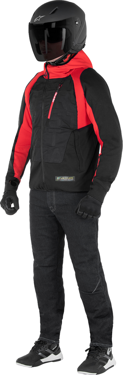 Alpinestars MSE Hybrid Hooded Jacket in black and red, small size, featuring a stylish hooded design and sporty look.