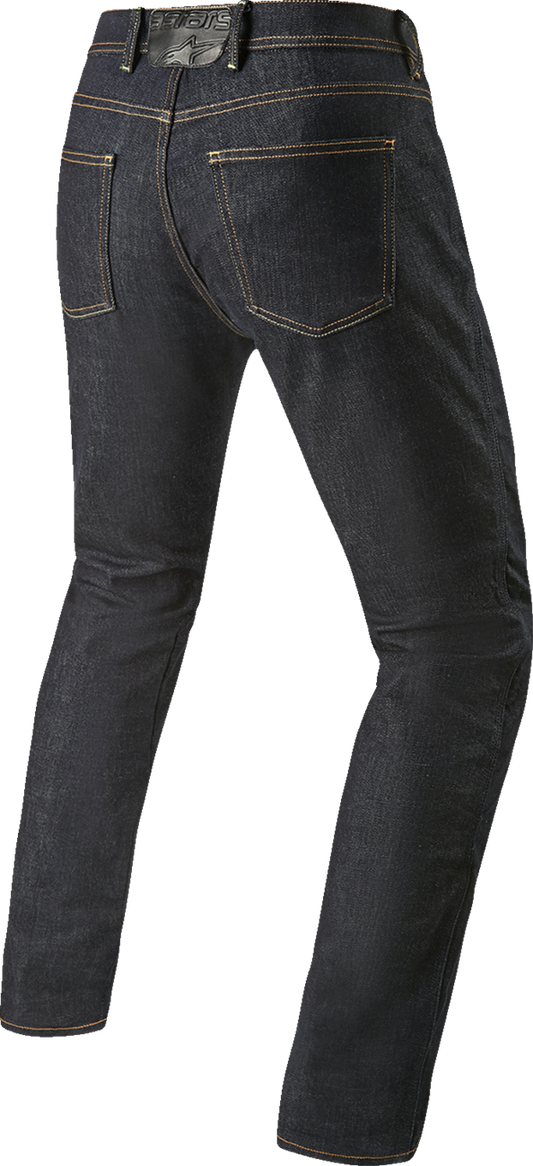 Alpinestars Cult-8 Stretch Denim Pants in blue, US 28/EU 44, showing the fitted denim with branding details.