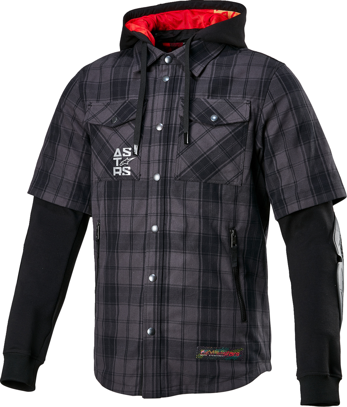Alpinestars MO.ST.EQ Tartan Jacket in gray and black, medium size, featuring stylish tartan pattern and durable design.