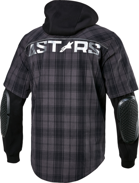 Alpinestars MO.ST.EQ Tartan Gray/Black jacket shown on a model, featuring a stylish design and modern fit.