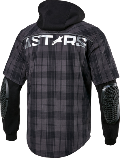 Alpinestars MO.ST.EQ Tartan Jacket in gray and black, medium size, featuring a stylish tartan pattern and durable fabric.