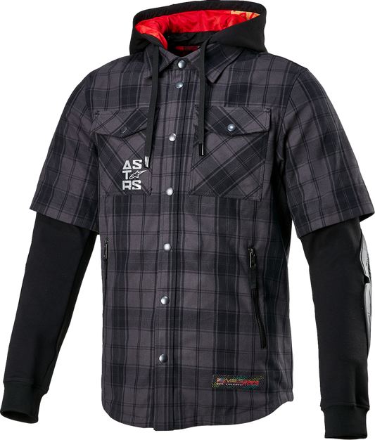Alpinestars MO.ST.EQ Tartan jacket in gray and black, size small, featuring a stylish tartan design and sporty fit.