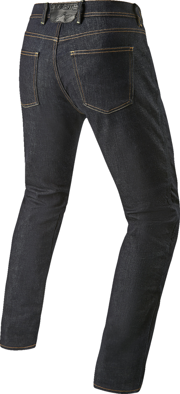 Alpinestars Cult-8 stretch denim pants in blue, US 34 / EU 50, showcasing a slim-fit design and denim fabric.