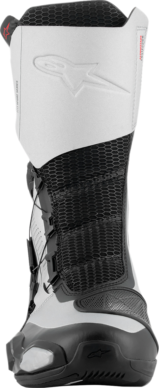 Alpinestars SP-X BOA motorcycle boots in black and silver, EU size 39, featuring ankle protection and secure closure system.