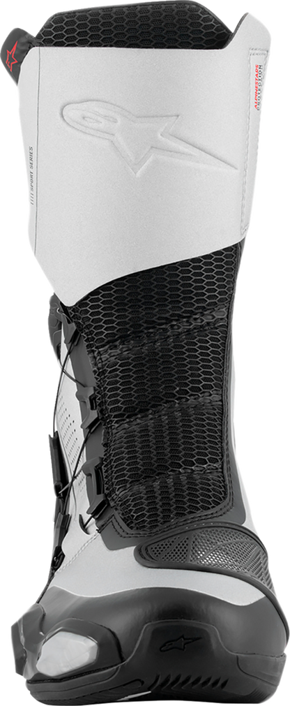 Alpinestars SP-X BOA motorcycle boots in black and silver, EU size 39, featuring ankle protection and secure closure system.