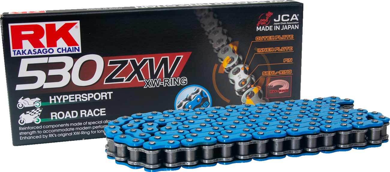 RK 530 ZXW motorcycle drive chain with 170 links, high-speed and extreme heat resistant for durable motorcycle performance