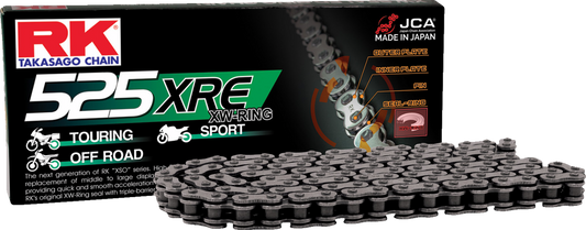 RK 525 XRE connecting link rivet for 525 XRE series drive chain, showing the metal rivet and chain link connection.