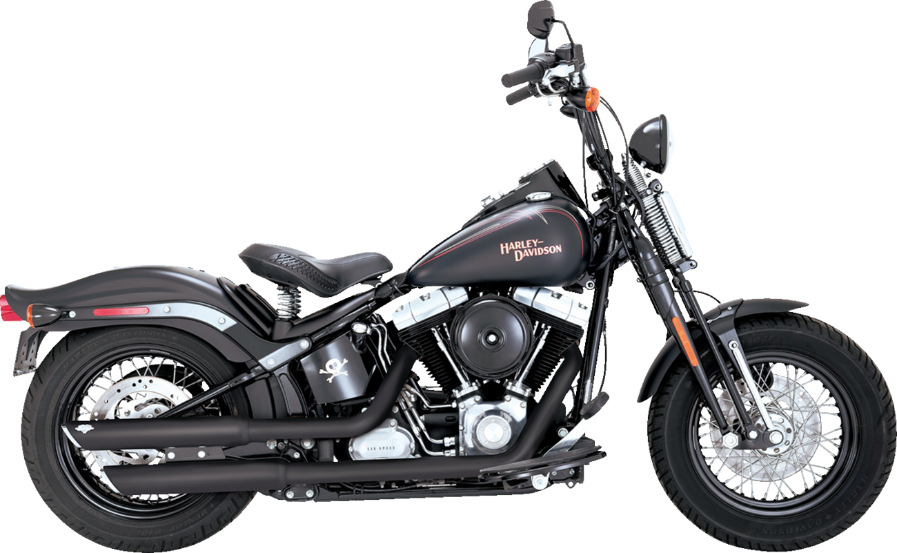 Black Vance & Hines 46842 3-Inch Twin Slash Slip-On Mufflers for motorcycle exhaust system.