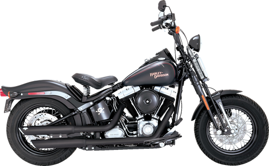 Black Vance & Hines 46842 3-Inch Twin Slash Slip-On Mufflers for motorcycle exhaust system.