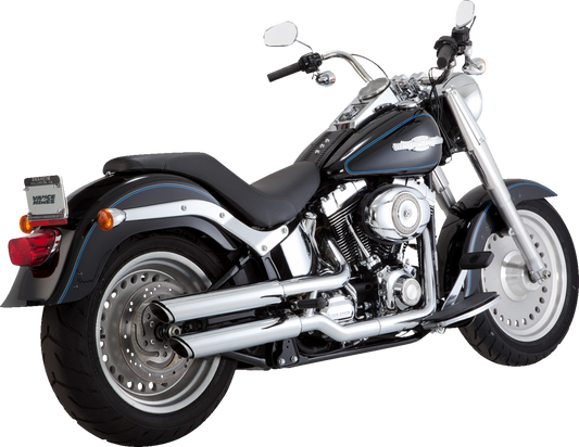 VANCE & HINES Twin Slash 3-Inch chrome slip-on mufflers for motorcycle exhaust system, shown in shiny chrome finish.