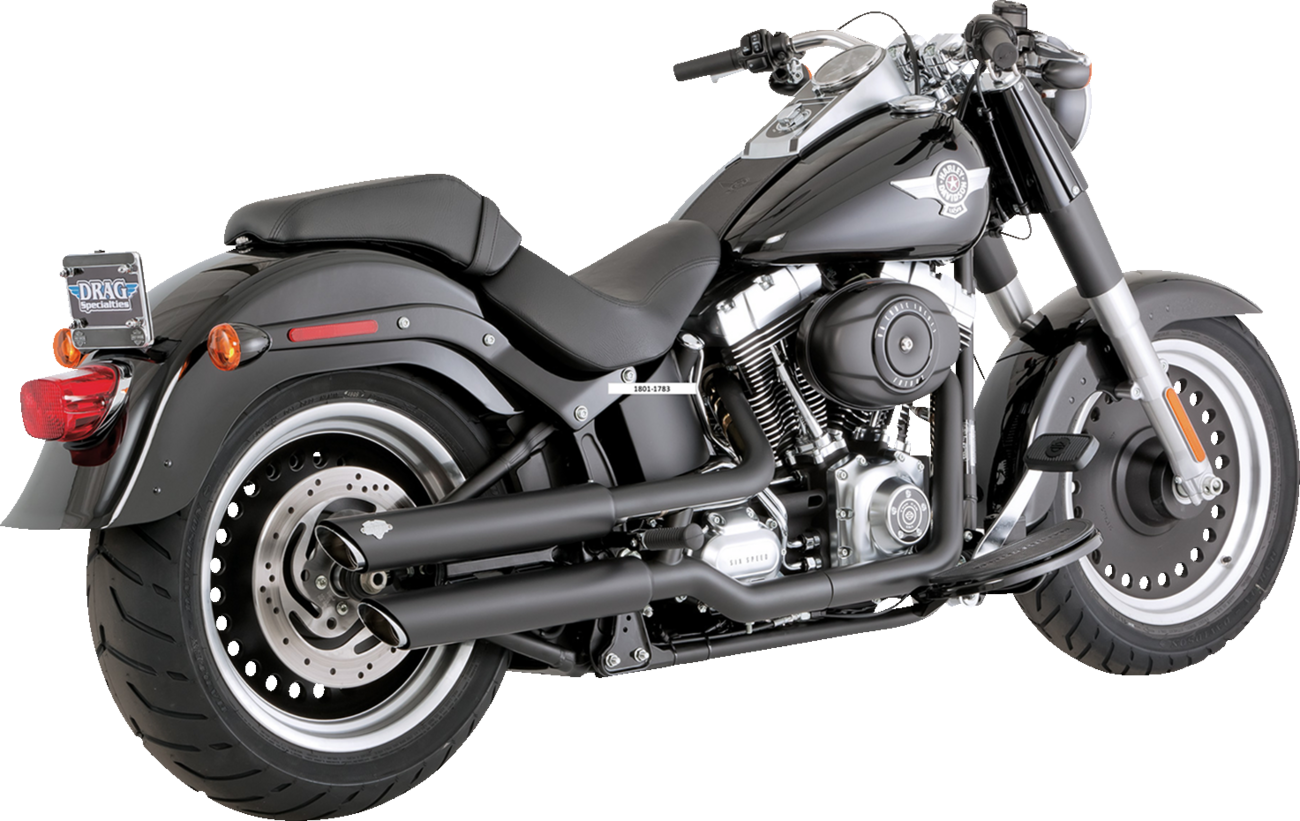 VANCE & HINES Twin Slash 3-inch slip-on mufflers with black finish for motorcycle exhaust system, part number 46844.