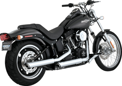 Chrome Vance & Hines 3-inch Twin Slash Slip-On Muffler for motorcycle, showing the shiny, dual-slash design.
