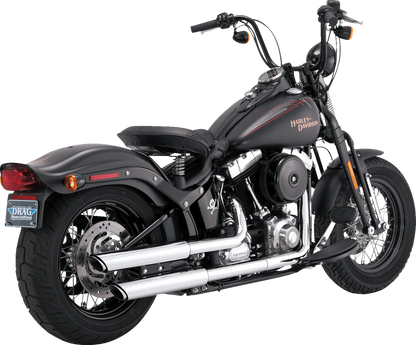 VANCE & HINES 16842 3-inch Twin Slash Slip-On Mufflers in chrome for motorcycle exhaust system.