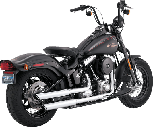 VANCE & HINES 16842 3-inch Twin Slash Slip-On Mufflers in chrome for motorcycle exhaust system.