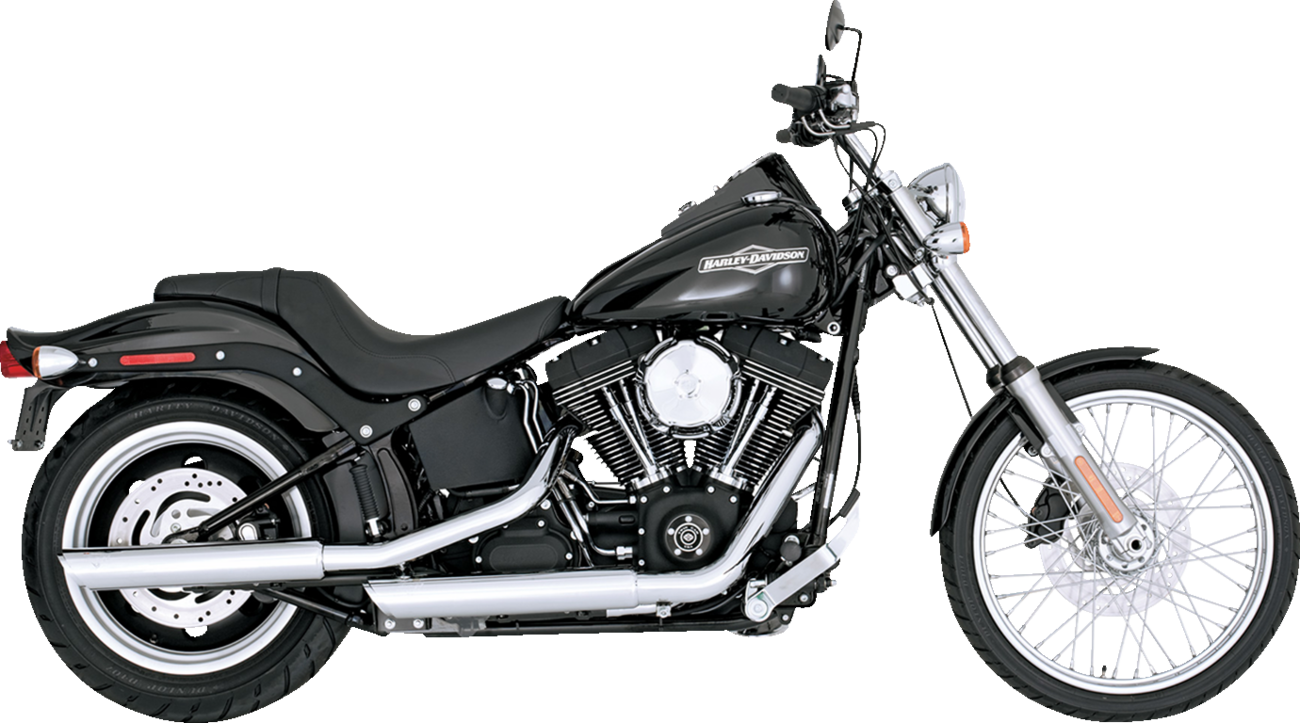 Chrome Vance & Hines 3-inch Twin Slash Slip-On Muffler for motorcycle, showcasing the sleek, polished chrome finish and twin slash design.