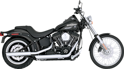 Chrome Vance & Hines 3-inch Twin Slash Slip-On Muffler for motorcycle, showcasing the sleek, polished chrome finish and twin slash design.