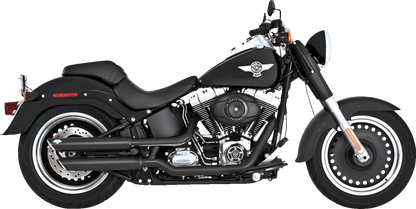VANCE & HINES Twin Slash 3-inch slip-on mufflers with black finish, designed for motorcycle exhaust systems.