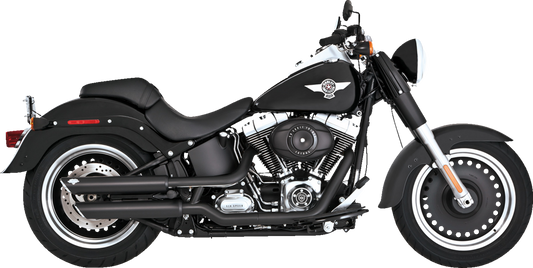 VANCE & HINES Twin Slash 3-inch slip-on mufflers with black finish, designed for motorcycle exhaust systems.