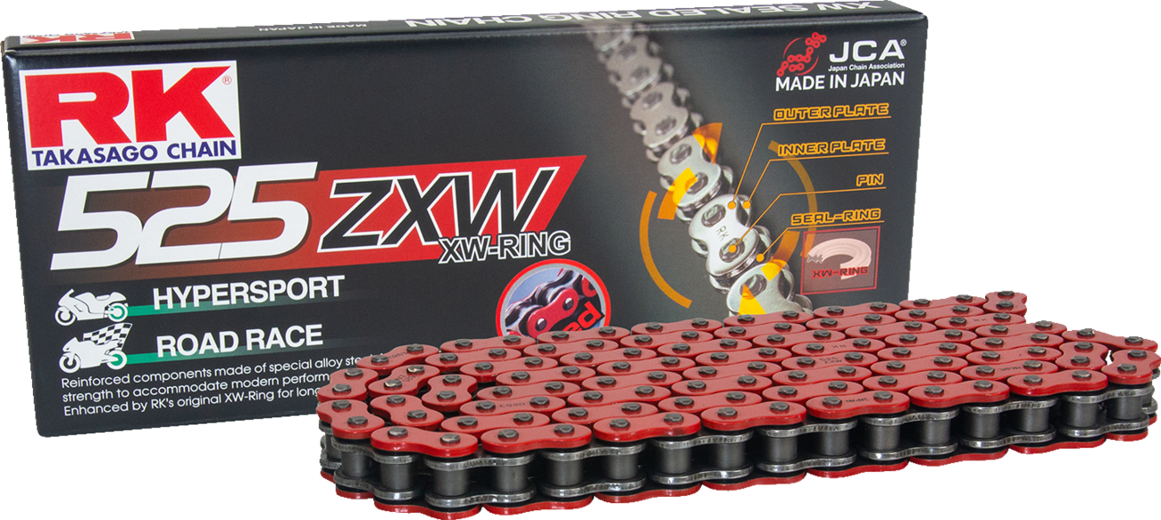 RK 525 ZXW motorcycle drive chain with 170 links, high-performance chain for durable motorcycle riding.