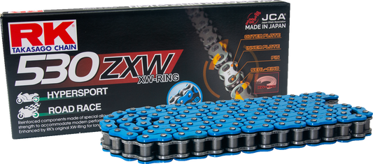 RK 530 ZXW connecting link with rivet in blue, durable metal chain component with part number BB530ZXW-RL