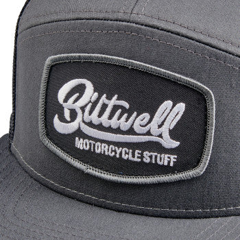 Bill's Exhausts Ridgecrest hat in gray and black, showcasing a stylish, casual hat with a curved brim and adjustable strap.