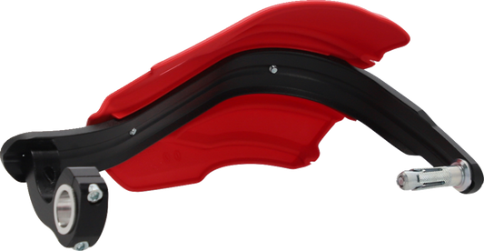 Acerbis Endurance X handguards in red and black mounted on motorcycle handlebars, designed for protection and durability.