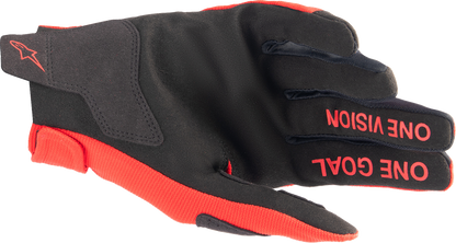 Alpinestars Youth Radar Gloves in Mars Red and Silver, large size, showing protective motorcycle gloves with branding details.
