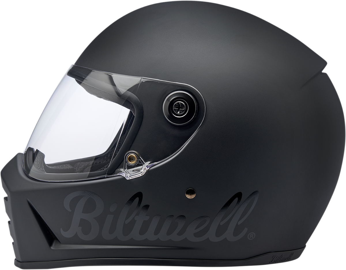 Black BILTWell Lane Splitter helmet in flat black finish, small size, featuring a sleek, aerodynamic design for motorcycle riding.